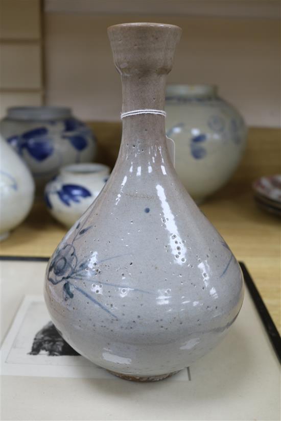 Five Korean pottery vases tallest 26cm